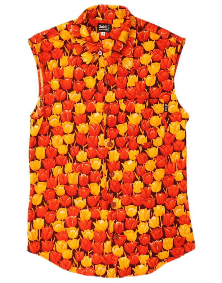 Vintage Herren ärmelloses Hemd aus kleinem, mehrfarbigem, floralem Polyester