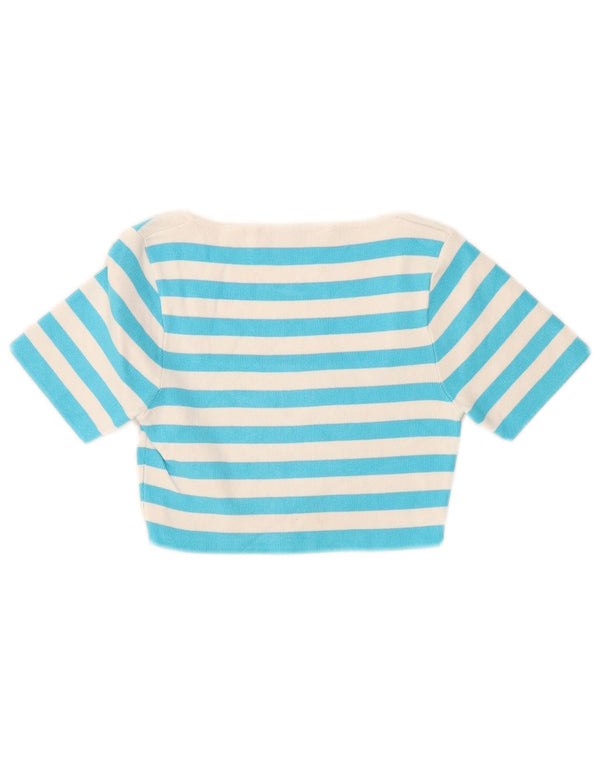 Zara Damen Crop Top UK 8 Kleine blau gestreifte Viskose