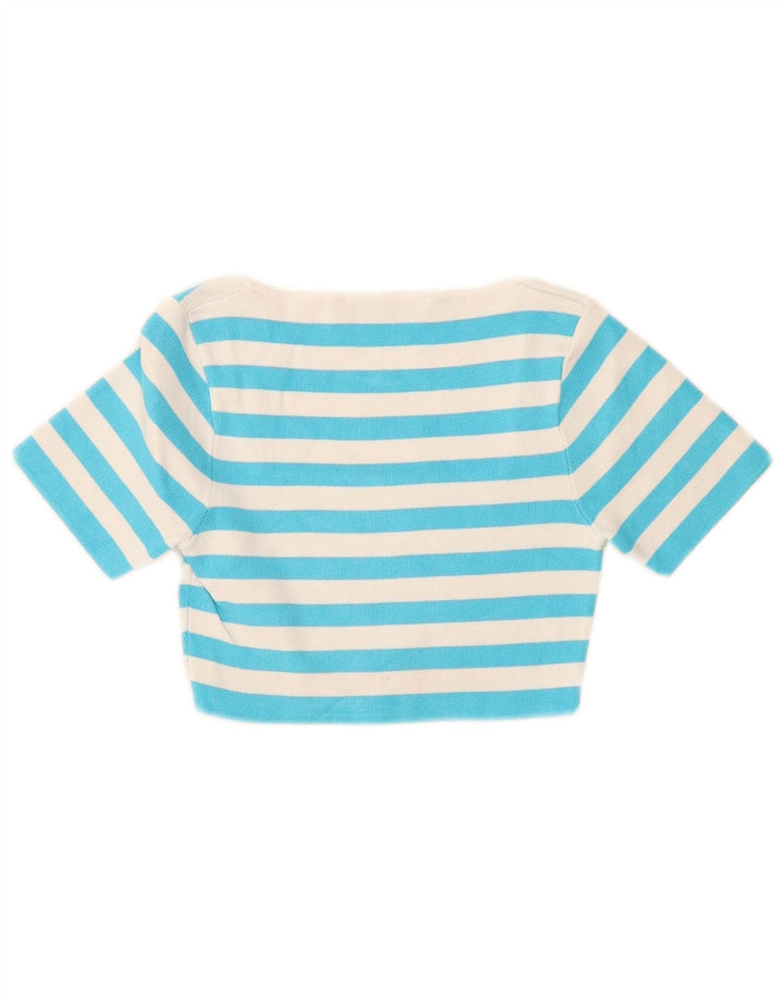 Zara Damen Crop Top UK 8 Kleine blau gestreifte Viskose
