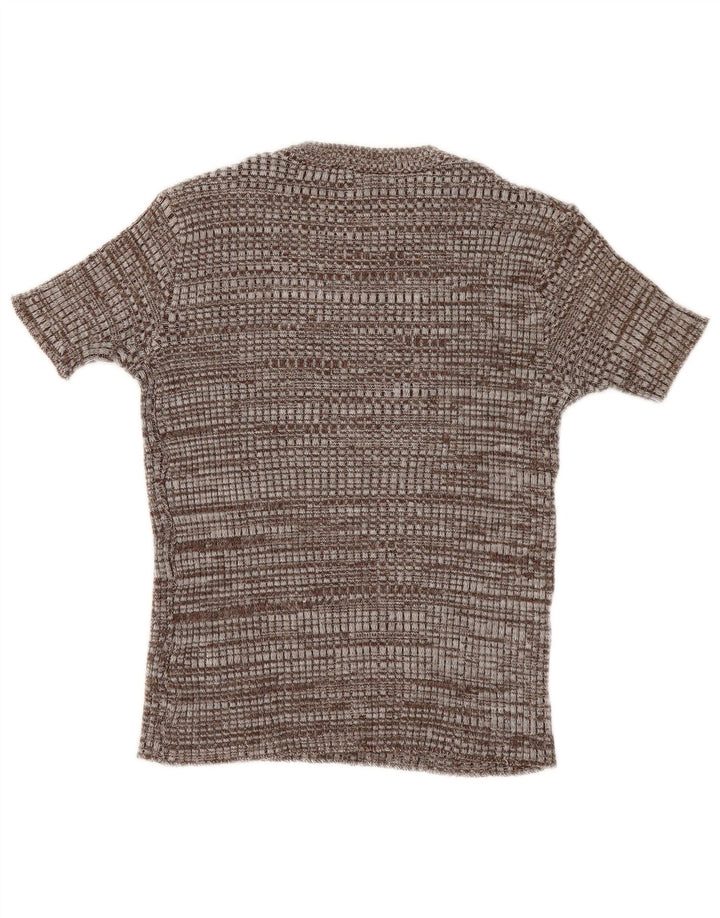 Vintage Damen T-Shirt Top UK 12 Mittelbraun gefleckt