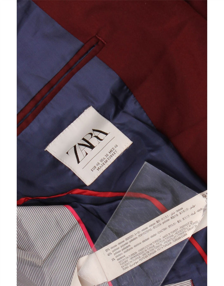Zara Herren-Blazer mit 2 Knöpfen, EU 46, kleine burgunderrote Viskose
