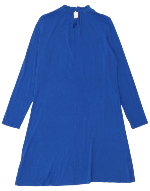 Marks & Spencer Damen Langarm-A-Linien-Kleid UK 12 Mittelblaue Viskose
