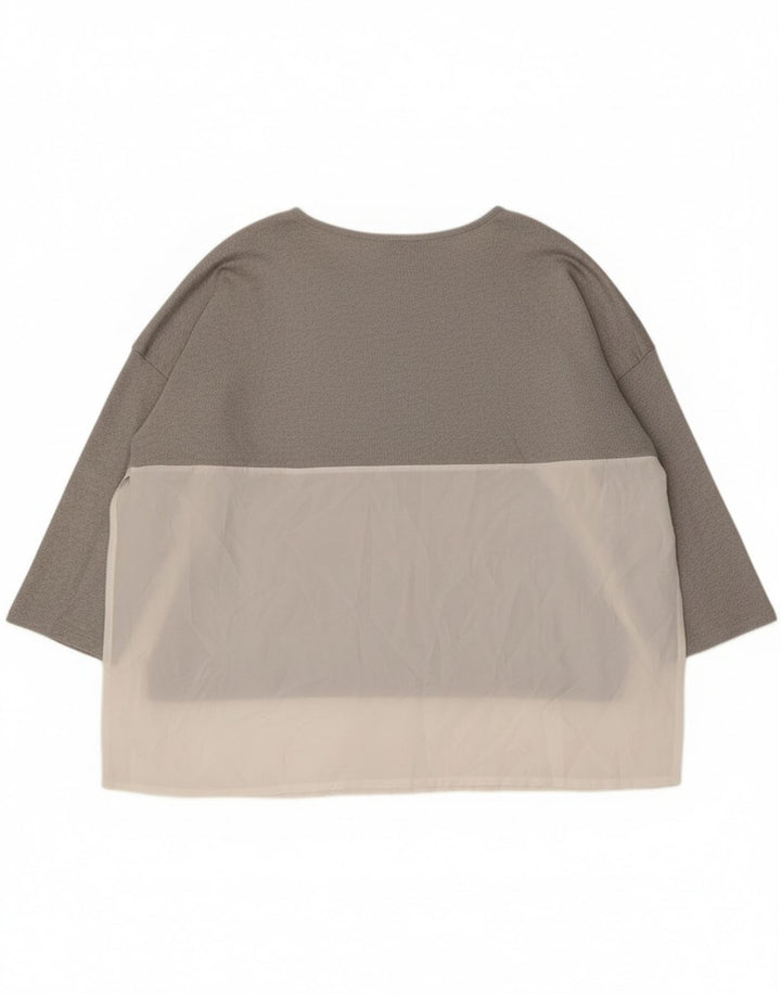 Zara Damen-Oversize-Top mit 3/4-Ärmeln, UK-Größe 14, Mittelgrau, Farbblock