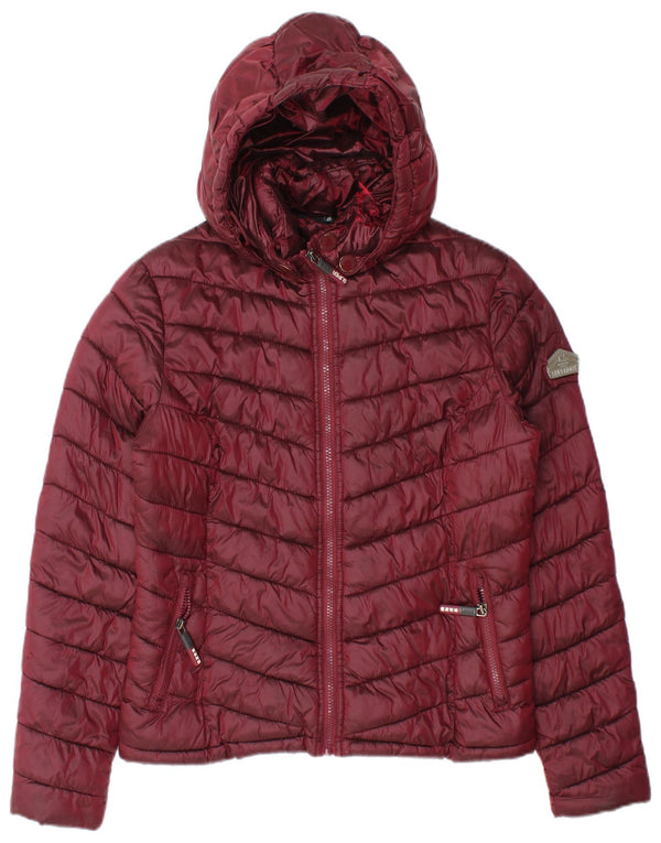 Superdry Damen-Kapuzenjacke, wattiert, UK 14, Mittel-Burgund-Nylon