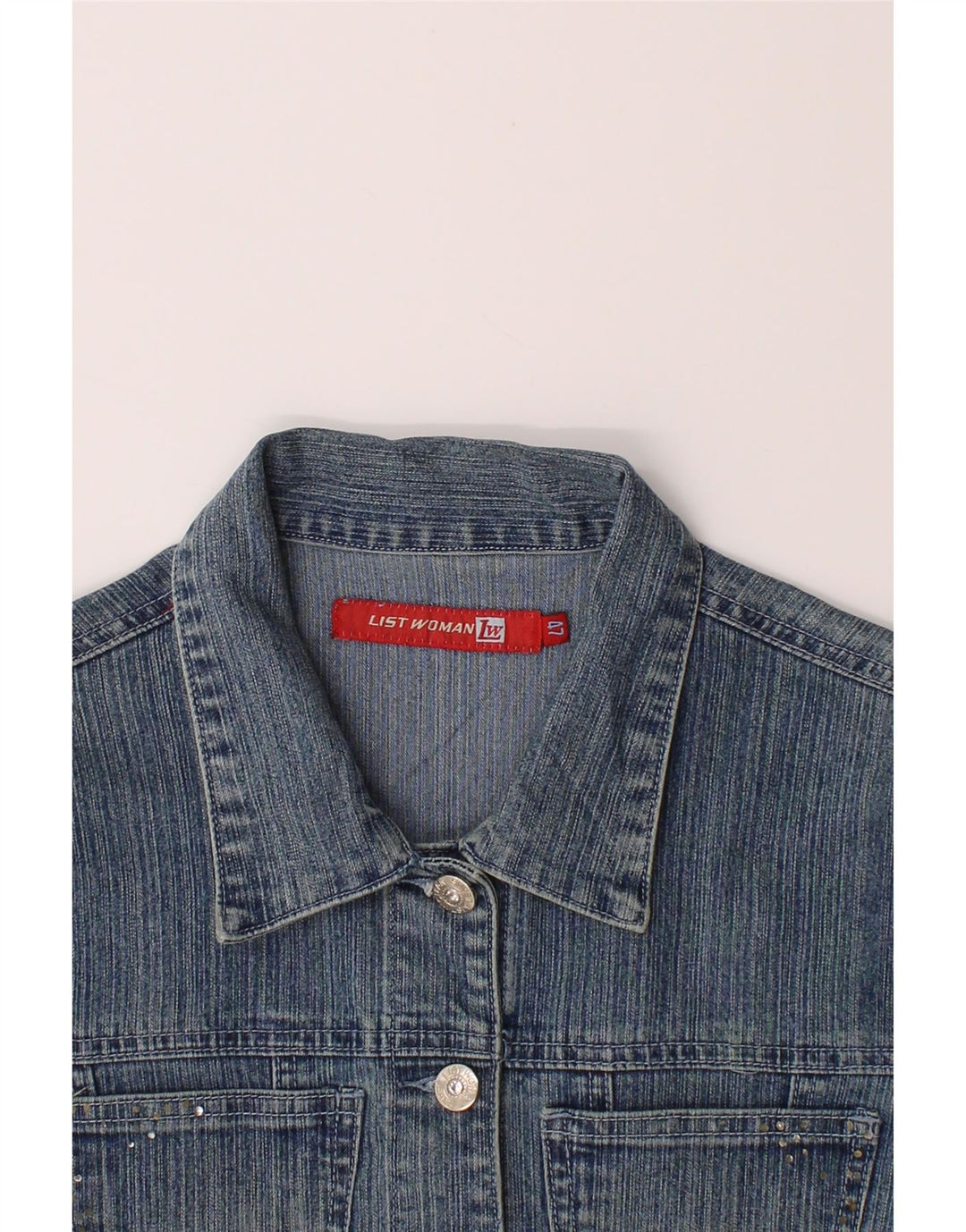 VINTAGE Womens Denim Jacket UK 14 Medium Blue Cotton Vintage Vintage and Second-Hand Vintage from Messina Hembry 