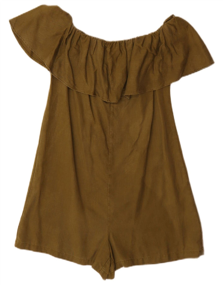 Zara Damen Off Shoulder Playsuit UK 6 XS Khaki Lyocell