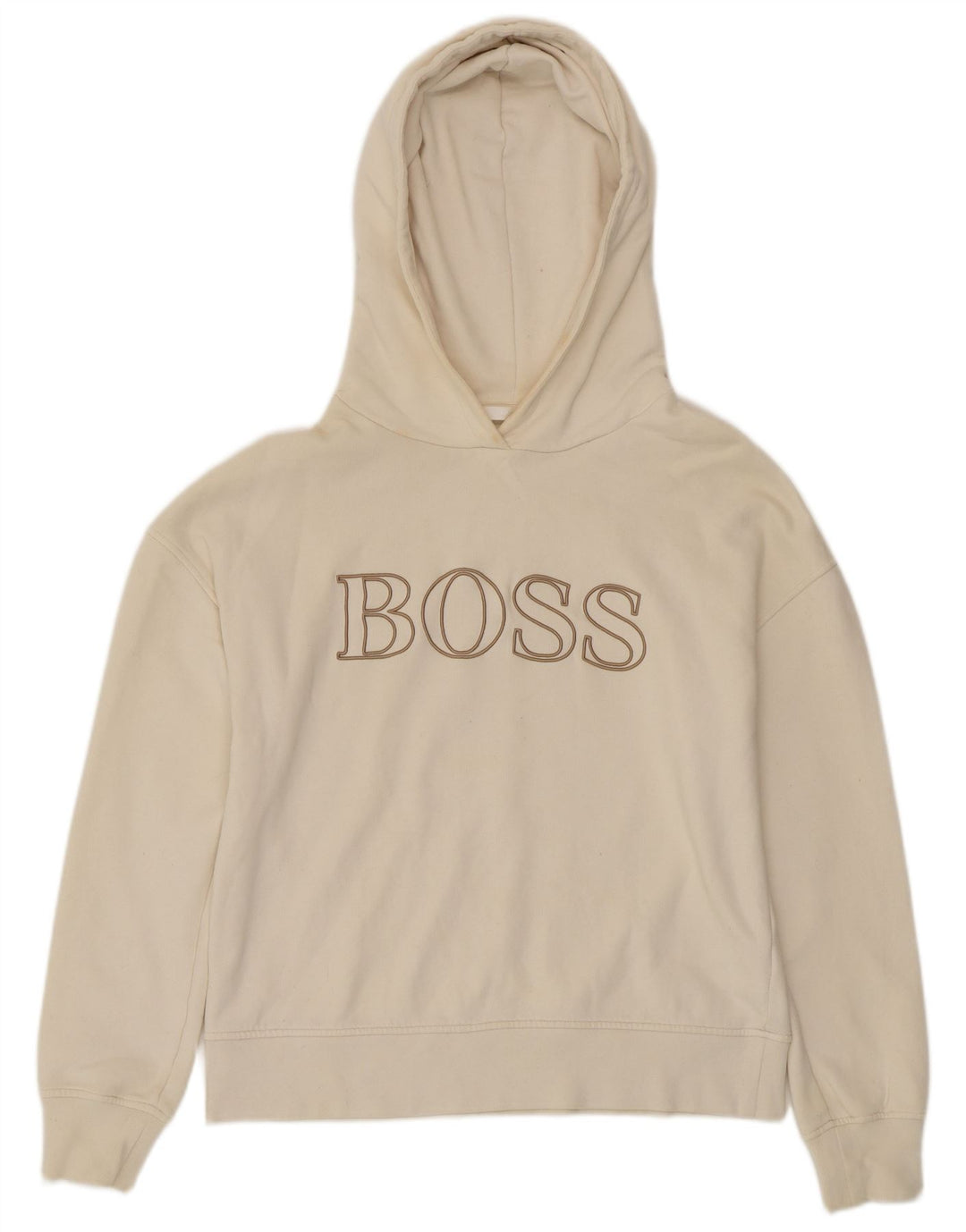 HUGO BOSS Damen-Kapuzenpullover mit Grafik, übergroß, Gr. 10, Größe S, gebrochenes Weiß
