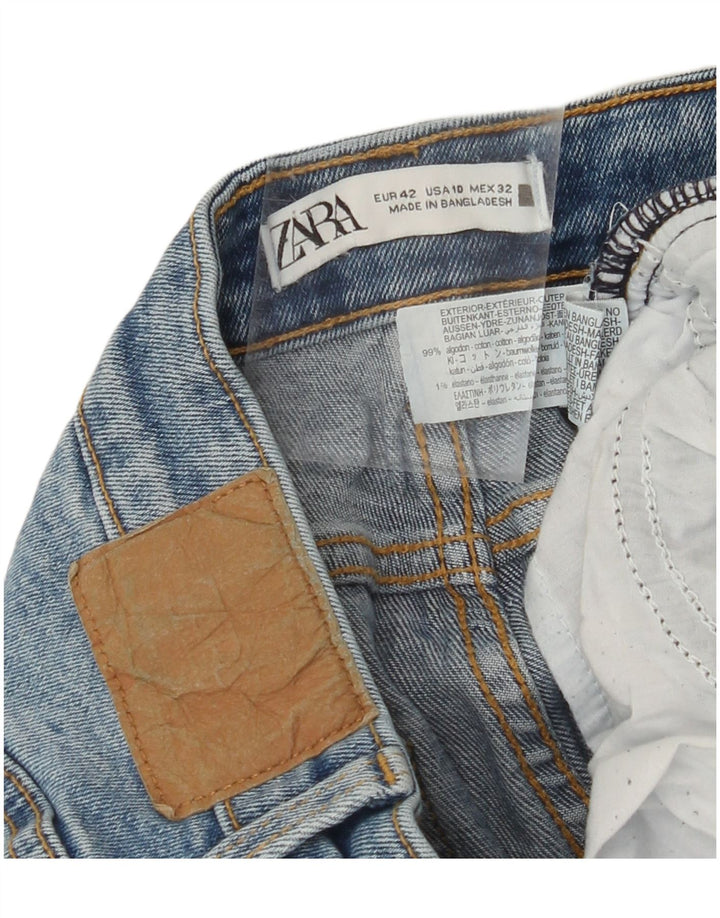 ZARA Damen Crop High Waist Jeans EU 42 Large W32 L24 Blaue Baumwolle