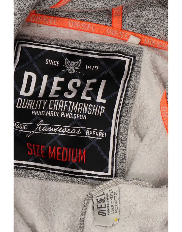 Diesel Mens Graphic Zip Hoodie Sweater Small Grey Polyester