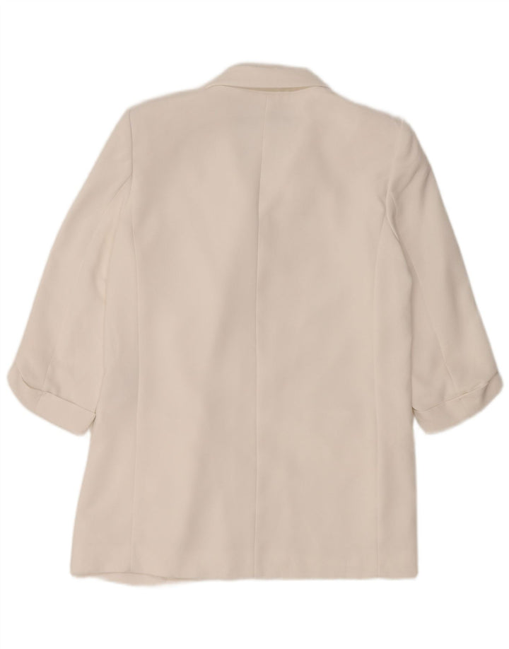 ZARA Damen-Blazer mit 3/4-Ärmeln, offen, UK 14, Mittelweiß, Polyester