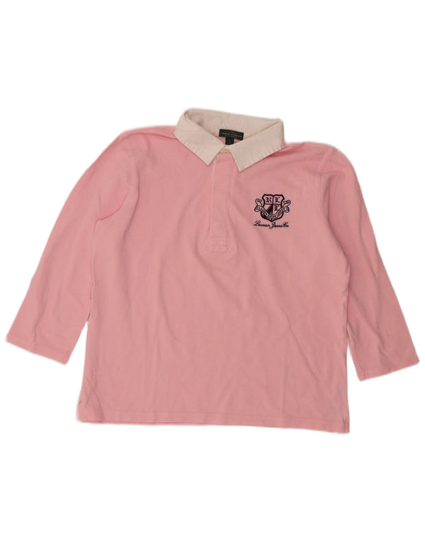 Ralph Lauren Rugby-Poloshirt mit Grafik für Damen, UK 16, Größe L, Rosa, Farbblock