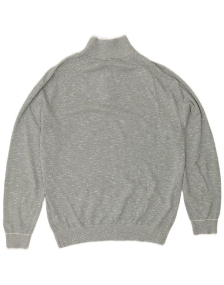 Reiss Herren-Pullover mit Reißverschluss am Hals, mittelblau gefleckte Baumwolle
