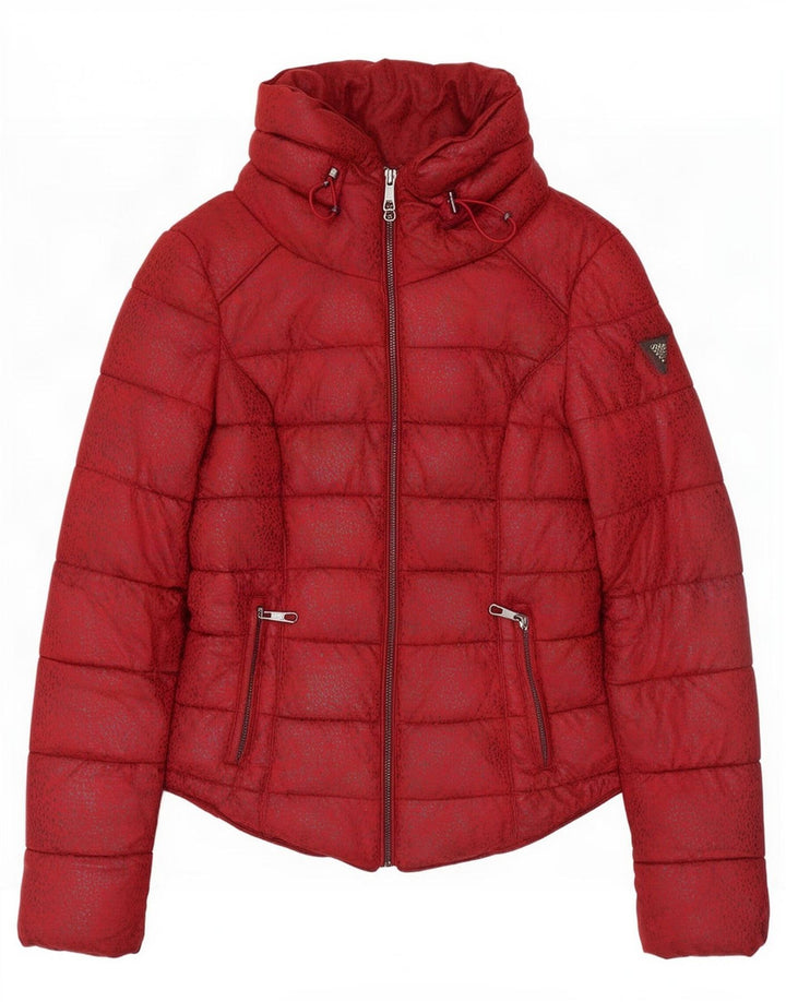 Guess Wattierte Damenjacke UK 10 Small Rot gepunktetes Polyester