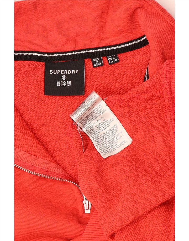 Superdry Damen Crop Zip Neck Sweatshirt Pullover UK 12 Mittelorange Baumwolle