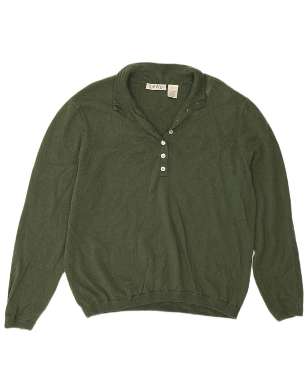 Orvis Womens Button Neck Jumper Sweater UK 16 Large Green Wool