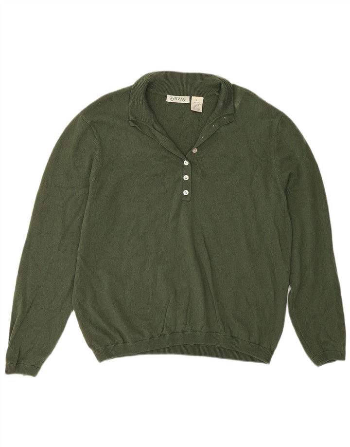 Orvis Damen-Pullover mit Knopfkragen, UK 16, Größe L, grüne Wolle