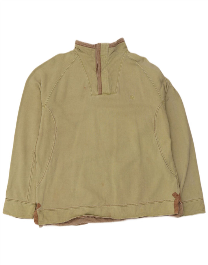 Fat Face Herren-Sweatshirt mit Knopfkragen, Größe L, aus grüner Baumwolle