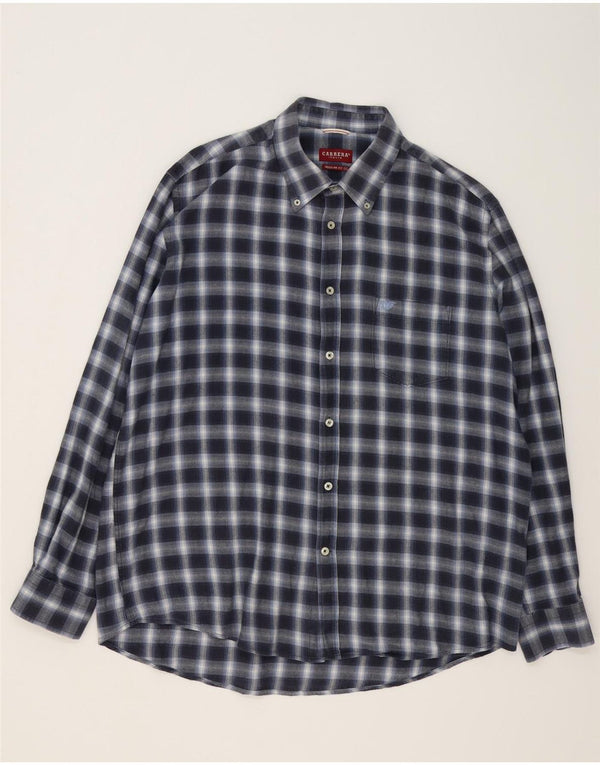 CARRERA Herren-Flanellhemd mit normaler Passform, 2XL, Marineblau kariert