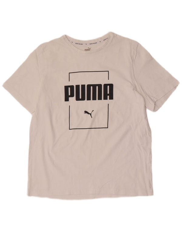 Puma Damen Grafik T-Shirt Top UK 16 Large Weiß Baumwolle Sport