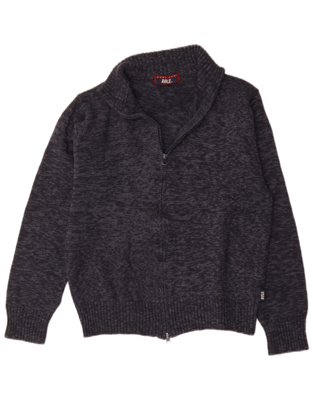 Rifle Herren-Cardigan-Pullover aus mittelblauer, gesprenkelter Wolle
