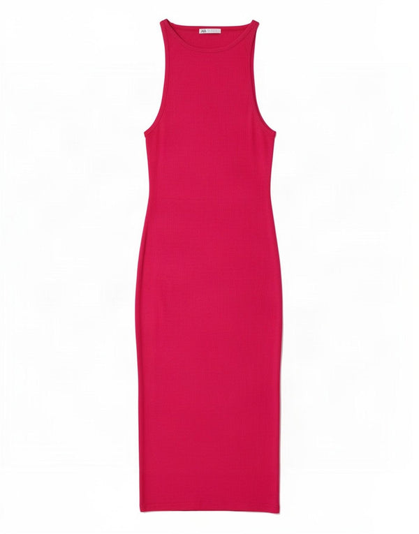 Zara Damen Ärmelloses Maxikleid UK 12 Mittelrosa Baumwolle