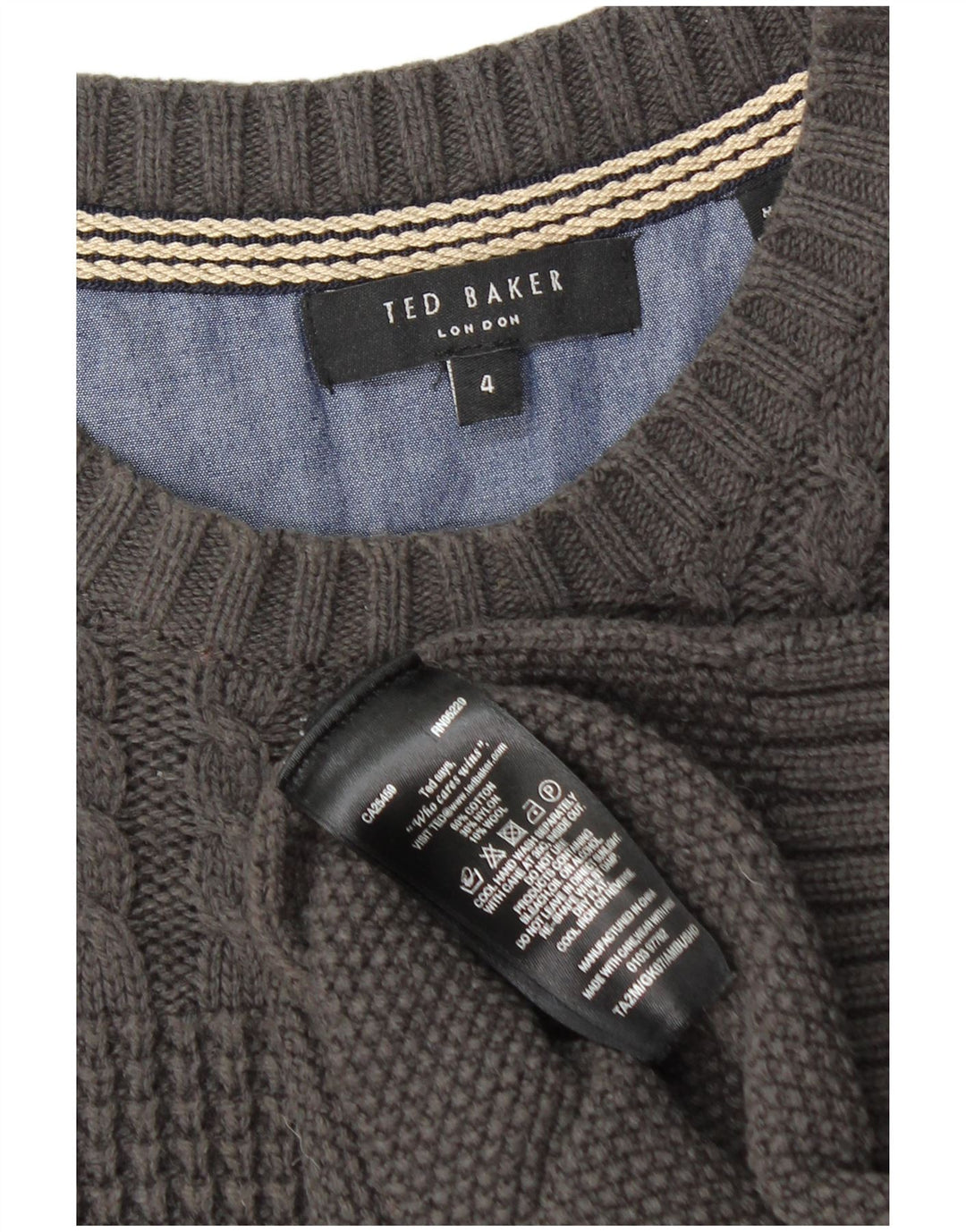 Ted Baker Damen-Pullover mit U-Boot-Ausschnitt, Größe 4, groß, graue Baumwolle