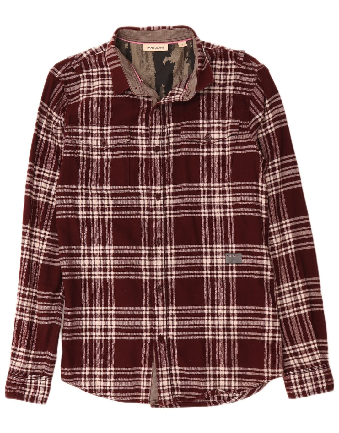 Dkny Herren-Flanellhemd, mittelgroß, Burgunderrot, kariert, Baumwolle