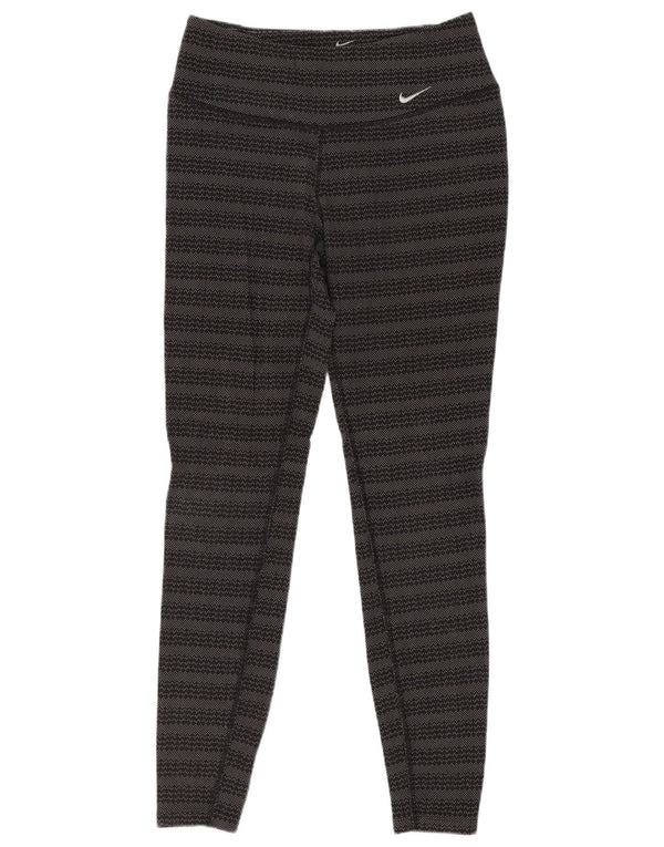 Nike Womens Dri Fit Leggings UK 10 Small  Black Striped Cotton