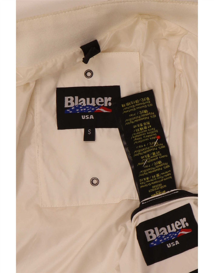 Blauer Damen Bomberjacke UK 10 Small Weißes Nylon