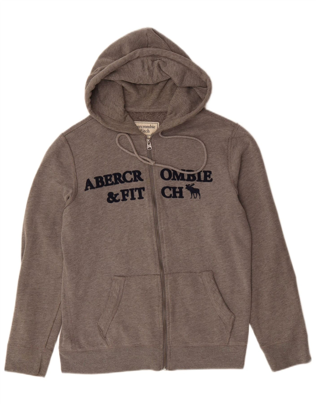 ABERCROMBIE & FITCH Herren-Kapuzenpullover mit grafischem Reißverschluss, Größe S, Grau, Baumwolle