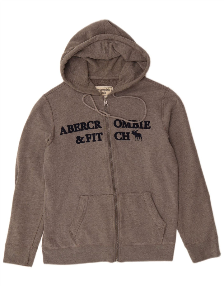 ABERCROMBIE & FITCH Herren-Kapuzenpullover mit grafischem Reißverschluss, Größe S, Grau, Baumwolle