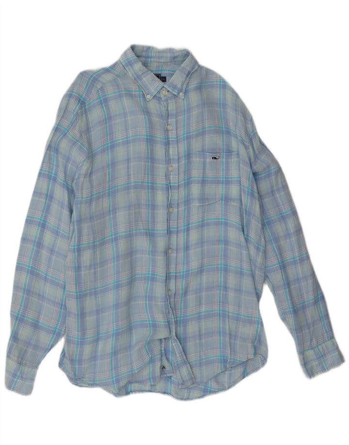 Vineyard Vines Herren-Hemd mit klassischer Passform, großes, blau kariertes Leinen