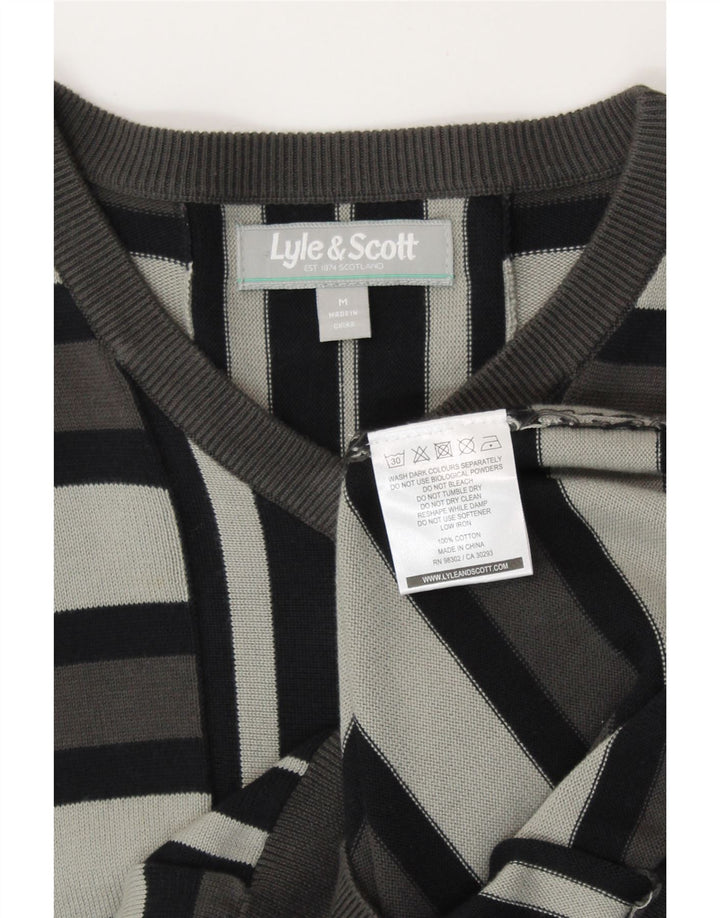 LYLE & SCOTT Herren-Pullover mit V-Ausschnitt aus mittelgrauer, gestreifter Baumwolle