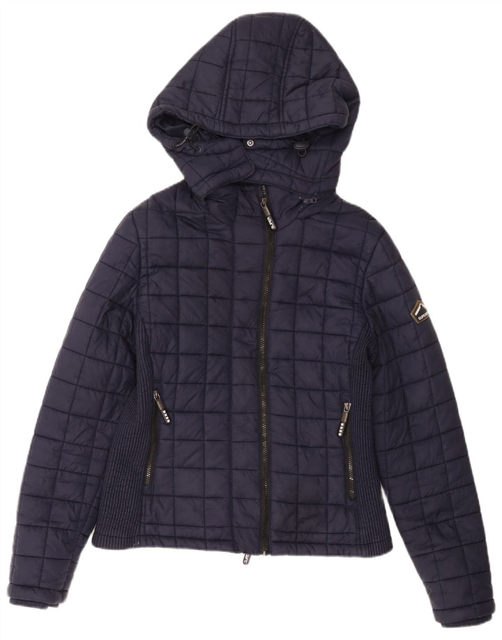 Superdry Wattierte Jacke mit Kapuze für Damen, UK 14, Größe L, marineblaues Nylon