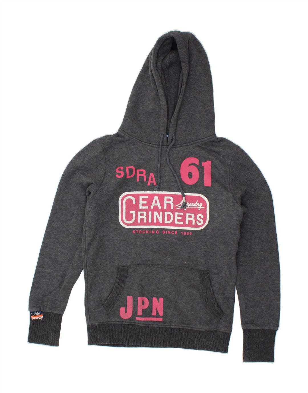 SUPERDRY Womens Graphic Hoodie Jumper UK 12 Medium Grey Vintage Superdry and Second-Hand Superdry from Messina Hembry 
