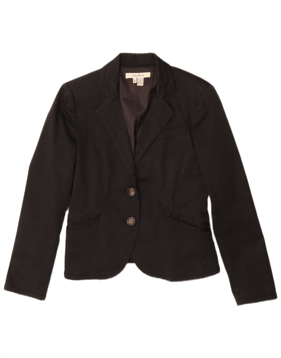 Zara Damen 2-Knopf-Blazerjacke UK 14 Große schwarze Baumwolle