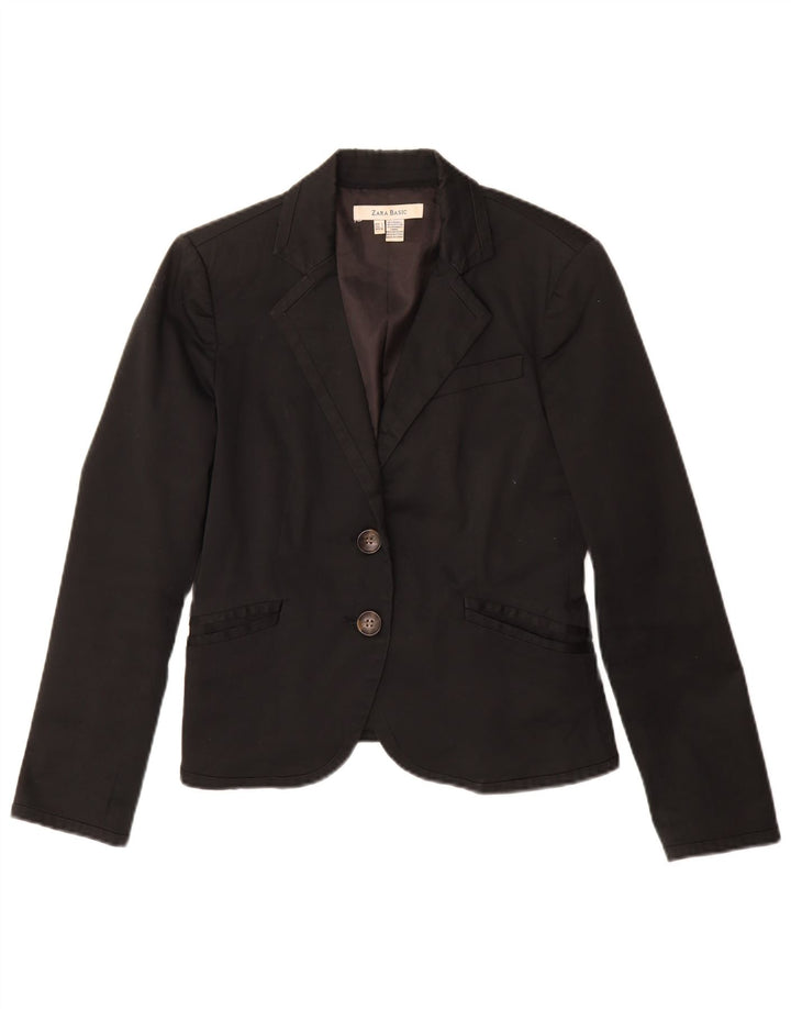 Zara Damen 2-Knopf-Blazerjacke UK 14 Große schwarze Baumwolle