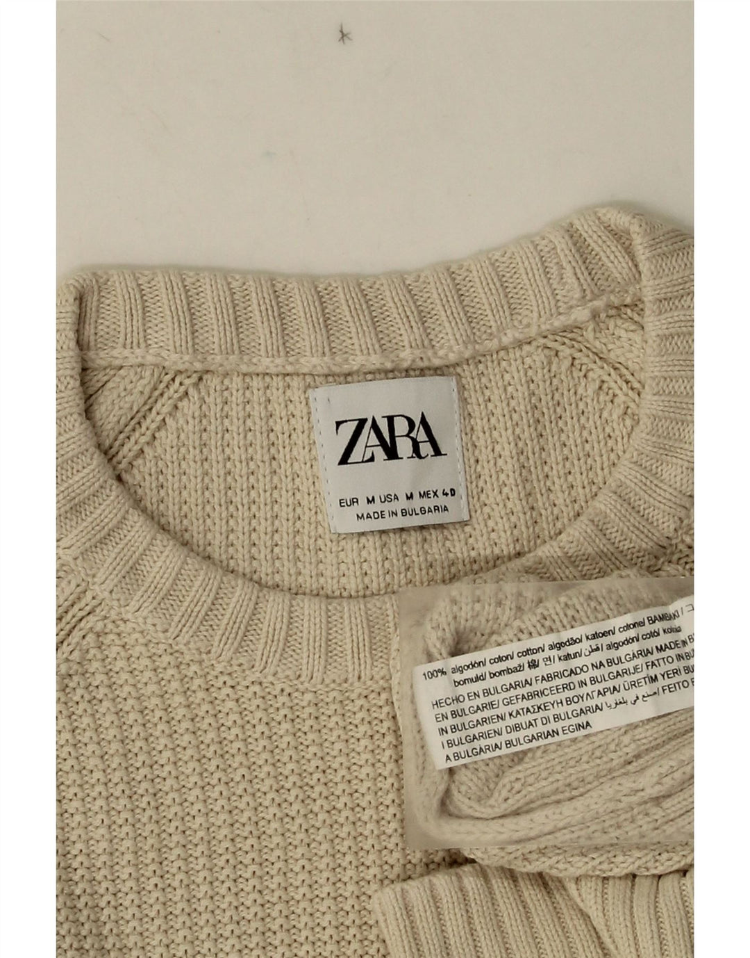 Zara Herren-Pullover mit Rundhalsausschnitt, mittelbeige Baumwolle