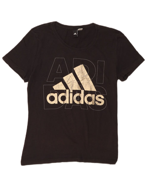Adidas Damen Graphic T-Shirt Top UK 12 Medium Schwarz