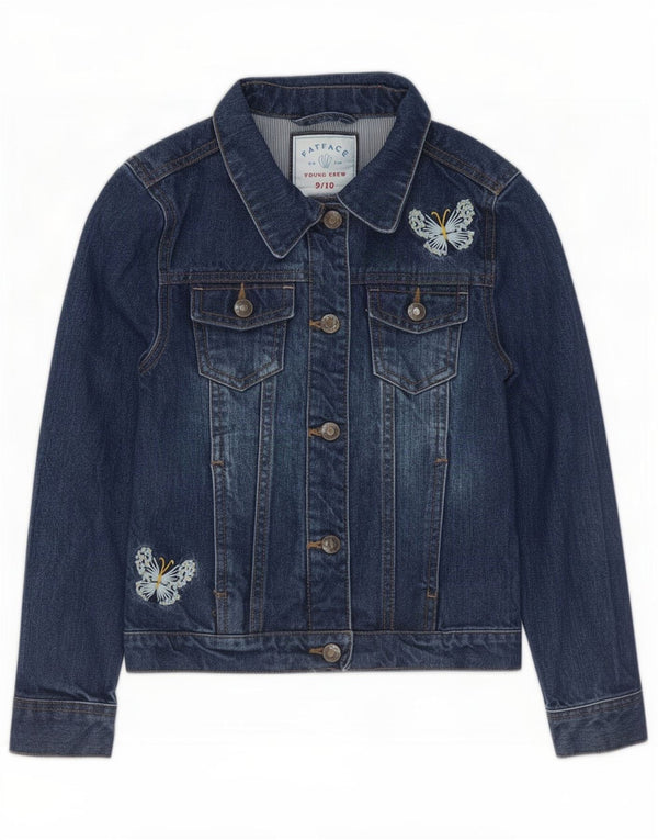 Fat Face Mädchen-Jeansjacke, 9–10 Jahre, blauer Baumwoll-Schmetterling