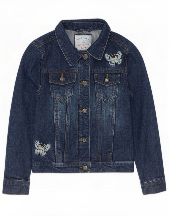 Fat Face Mädchen-Jeansjacke, 9–10 Jahre, blauer Baumwoll-Schmetterling