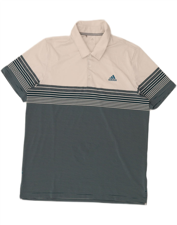 ADIDAS Herren Poloshirt XL Grün Nadelstreifen Polyester