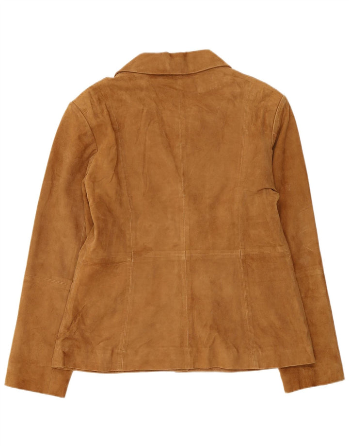 Helium Damen 4-Knopf-Wildleder-Blazerjacke, UK 16, großes braunes Leder