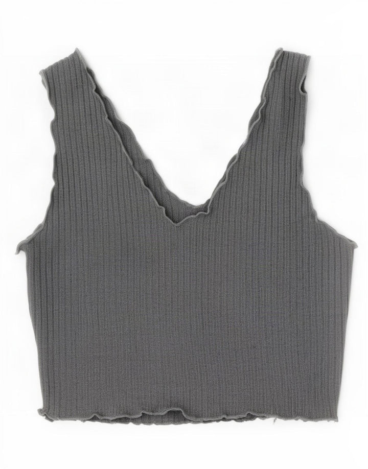 Shein Damen Ärmelloses Crop Top UK 14 Large Grau Polyester