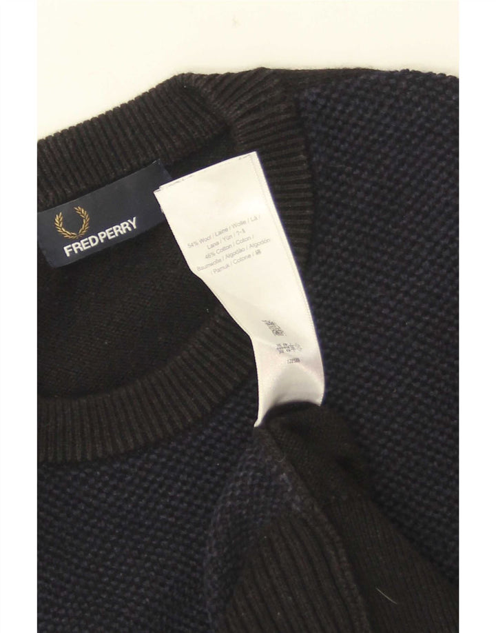 Fred Perry Herren-Pullover mit Rundhalsausschnitt, groß, marineblau, Colourblock-Wolle