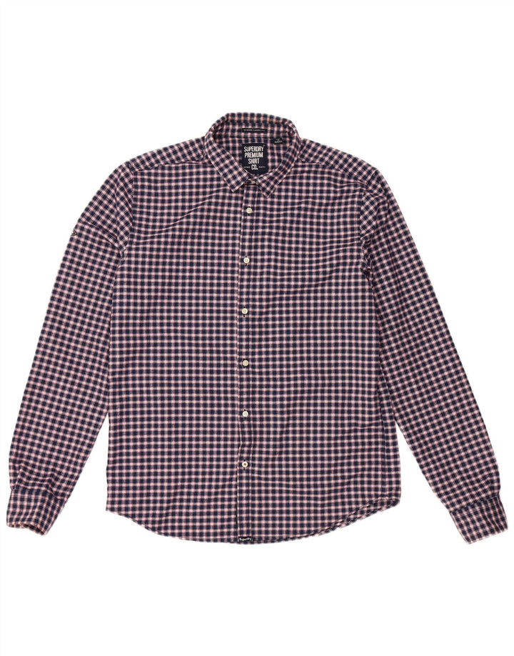 Superdry Herren-Flanellhemd mit klassischer Passform, großes dunkelblaues Karomuster aus Polyester