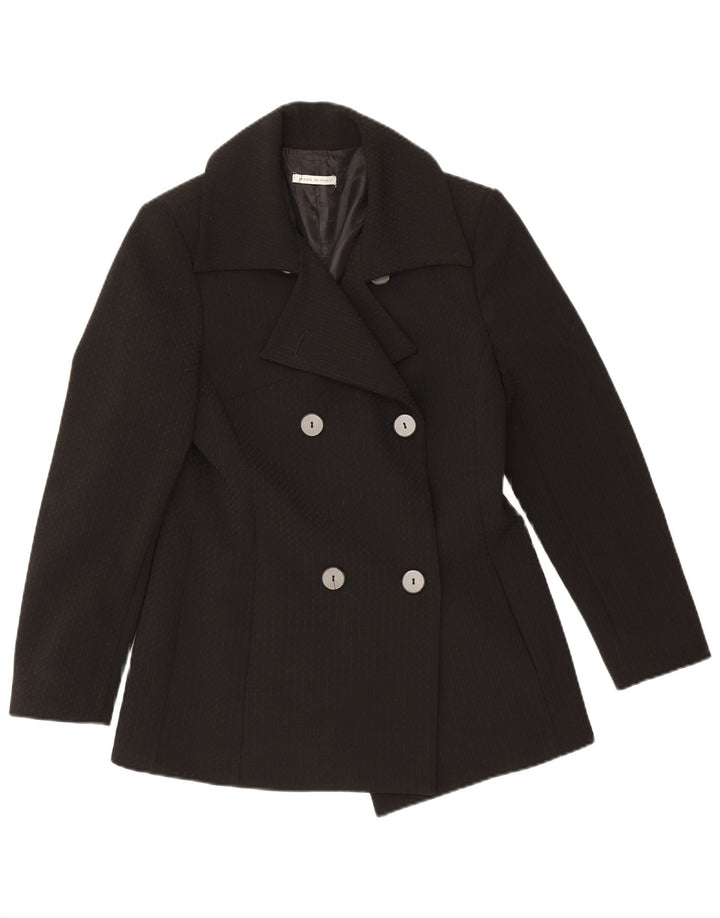 Vintage Damen Pea Coat IT 44 Medium Schwarz Nadelstreifen Polyester