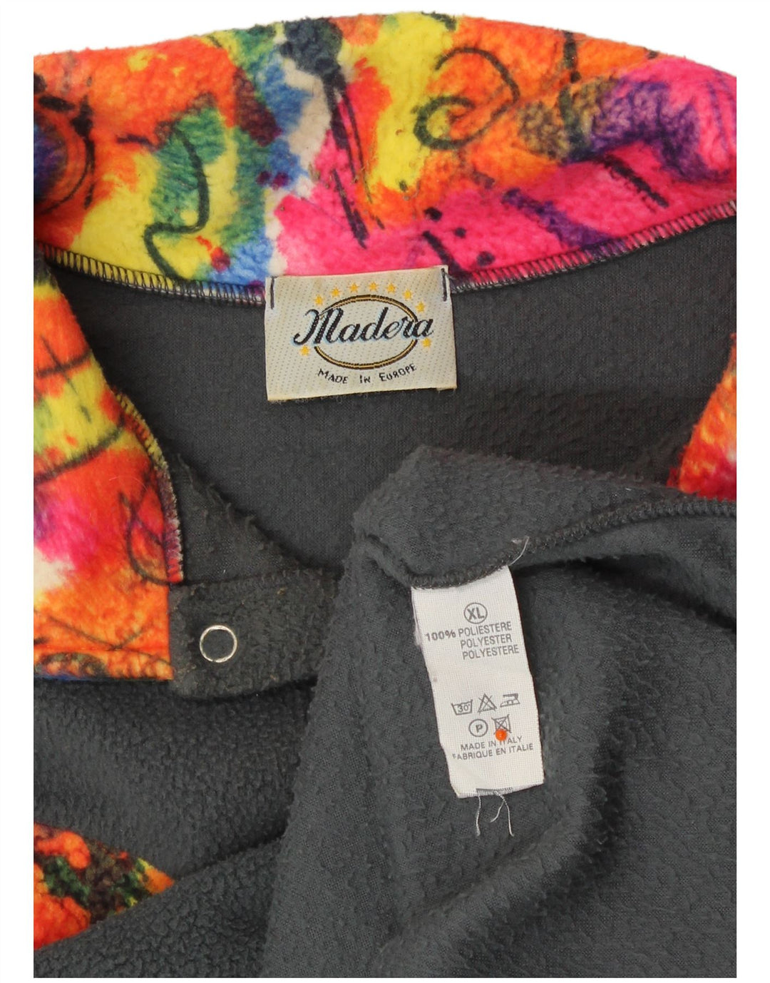 VINTAGE Herren-Fleecepullover mit Knopfkragen, XL, graues Farbblock-Polyester