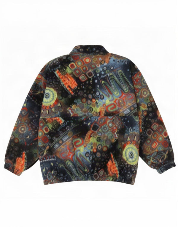 Vintage Herren-Fleecepullover mit abstraktem Muster und Reißverschluss am Hals, groß, mehrfarbig