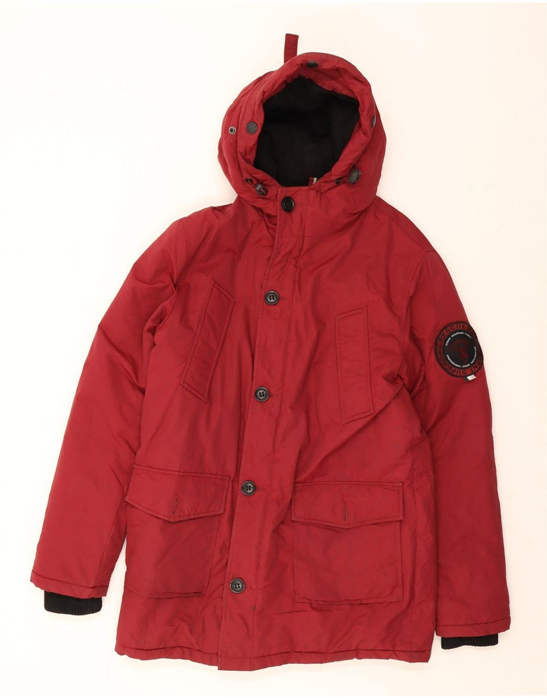 Superdry Herren-Jacke mit Kapuze, gepolstert, UK 38, Mittel-Burgund-Nylon